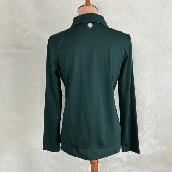 Tory Sport Green Tech Pique Long Sleeve Polo Shirt L - Picture 4 of 7